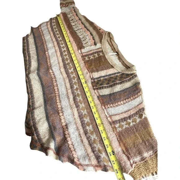 Free People December Skies Alpaca Wool Poncho Sweater Patchwork Boho Sz M Aztec - Picture 13 of 16